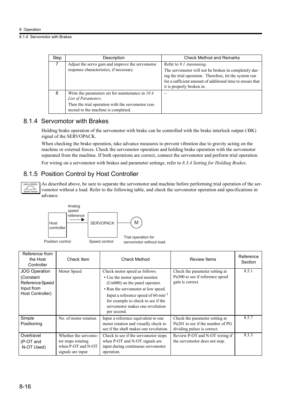 4 servomotor with brakes, 5 position control by host controller | Yaskawa Sigma II Series DC Power Input SGMAJ User Manual | Page 189 / 334