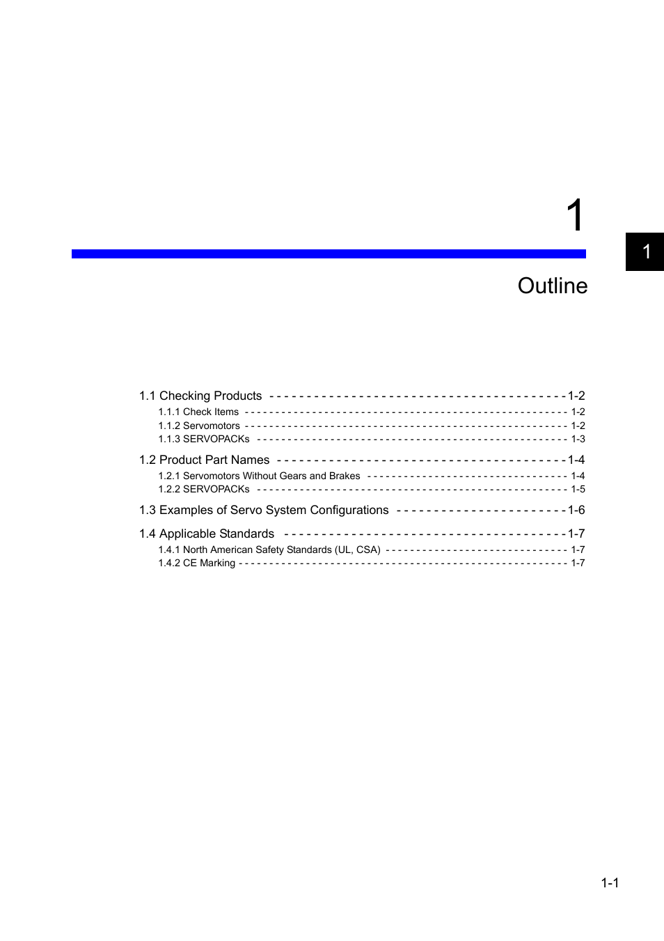 1 outline, Outline | Yaskawa Sigma II Series DC Power Input SGMAJ User Manual | Page 20 / 334