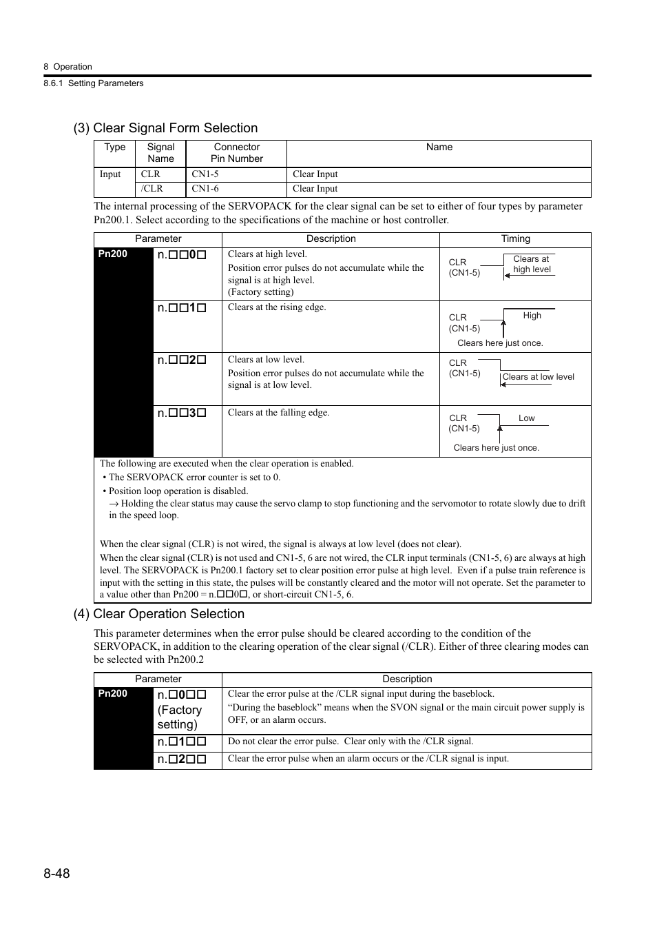 48 (3) clear signal form selection, 4) clear operation selection | Yaskawa Sigma II Series DC Power Input SGMAJ User Manual | Page 221 / 334