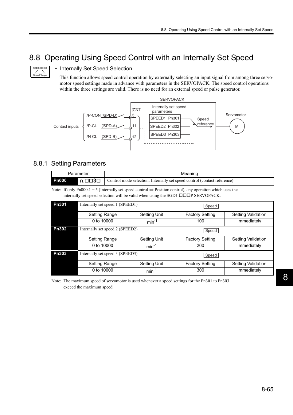 1 setting parameters, Internally set speed selection | Yaskawa Sigma II Series DC Power Input SGMAJ User Manual | Page 238 / 334