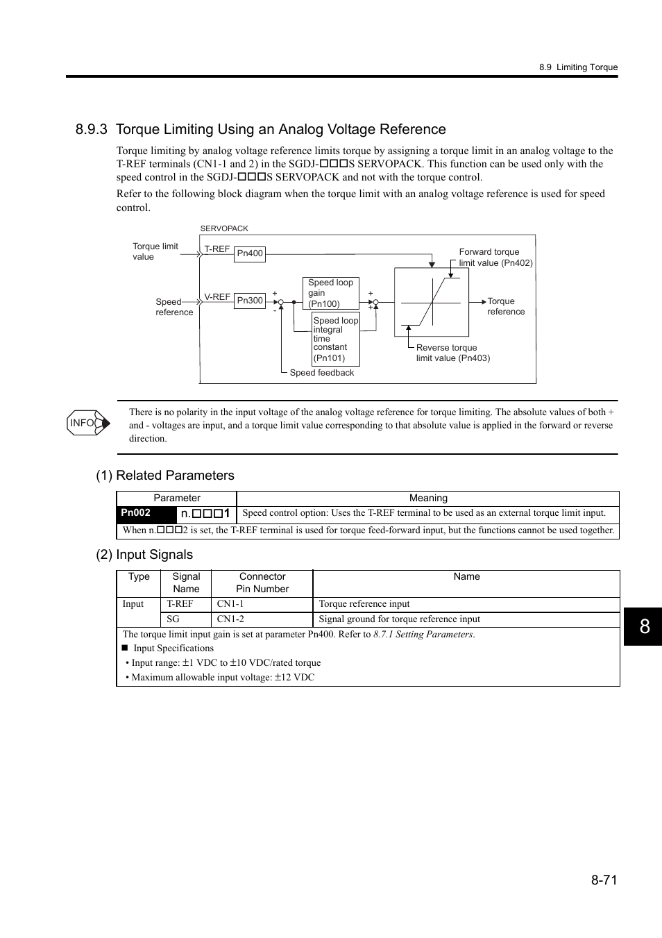 1) related parameters (2) input signals | Yaskawa Sigma II Series DC Power Input SGMAJ User Manual | Page 244 / 334