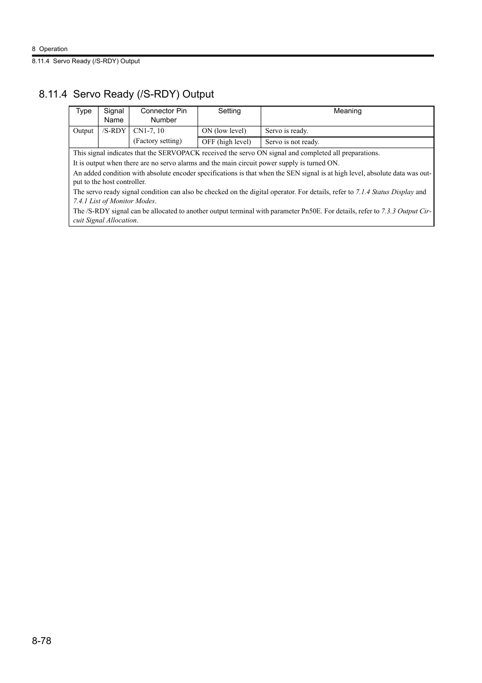 4 servo ready (/s-rdy) output | Yaskawa Sigma II Series DC Power Input SGMAJ User Manual | Page 251 / 334