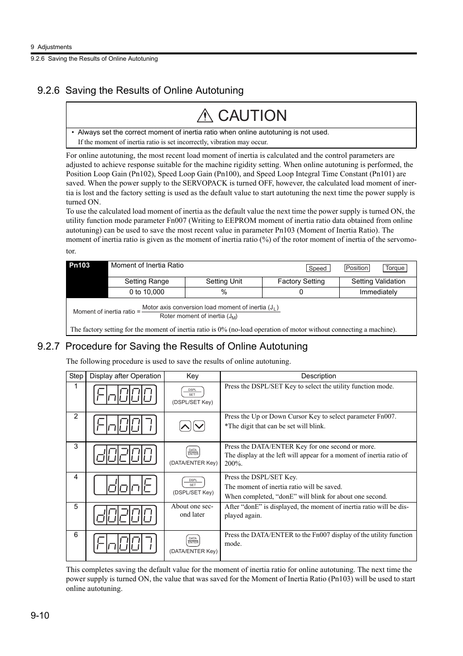 6 saving the results of online autotuning, Caution | Yaskawa Sigma II Series DC Power Input SGMAJ User Manual | Page 261 / 334