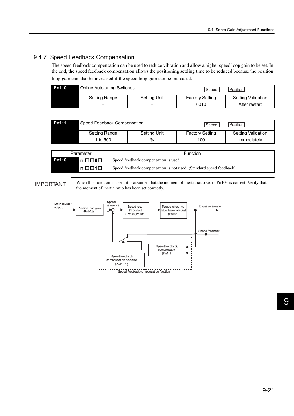 7 speed feedback compensation, N. 0, N. 1 | Important | Yaskawa Sigma II Series DC Power Input SGMAJ User Manual | Page 272 / 334