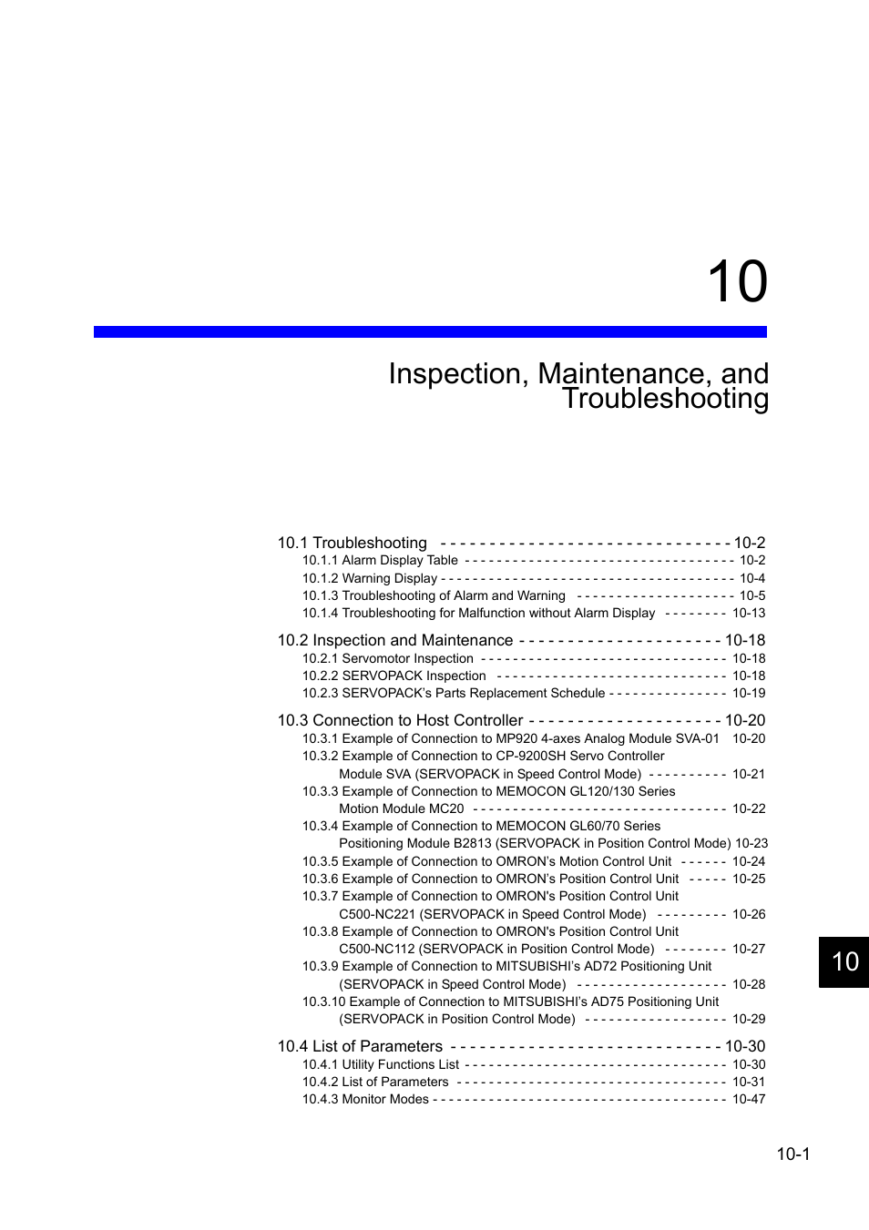 10 inspection, maintenance, and, Inspection, maintenance, and troubleshooting | Yaskawa Sigma II Series DC Power Input SGMAJ User Manual | Page 282 / 334