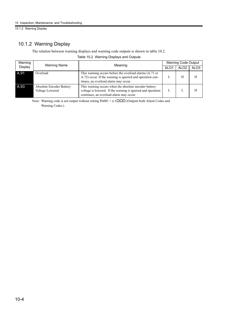 2 warning display | Yaskawa Sigma II Series DC Power Input SGMAJ User Manual | Page 285 / 334