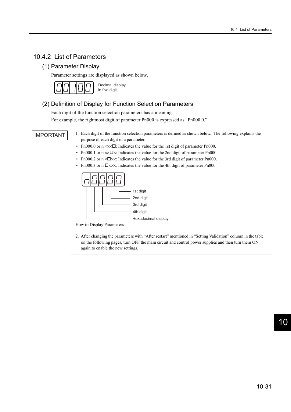 2 list of parameters, 1) parameter display | Yaskawa Sigma II Series DC Power Input SGMAJ User Manual | Page 312 / 334