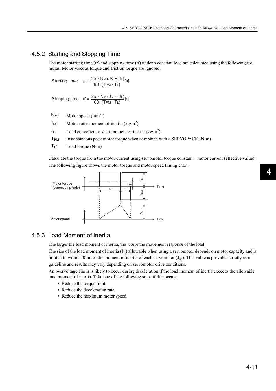 2 starting and stopping time, 3 load moment of inertia | Yaskawa Sigma II Series DC Power Input SGMAJ User Manual | Page 95 / 334