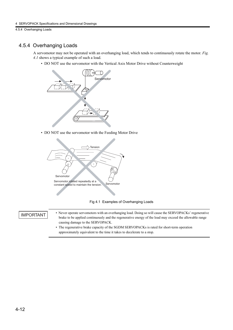 4 overhanging loads, Important | Yaskawa Sigma II Series DC Power Input SGMAJ User Manual | Page 96 / 334