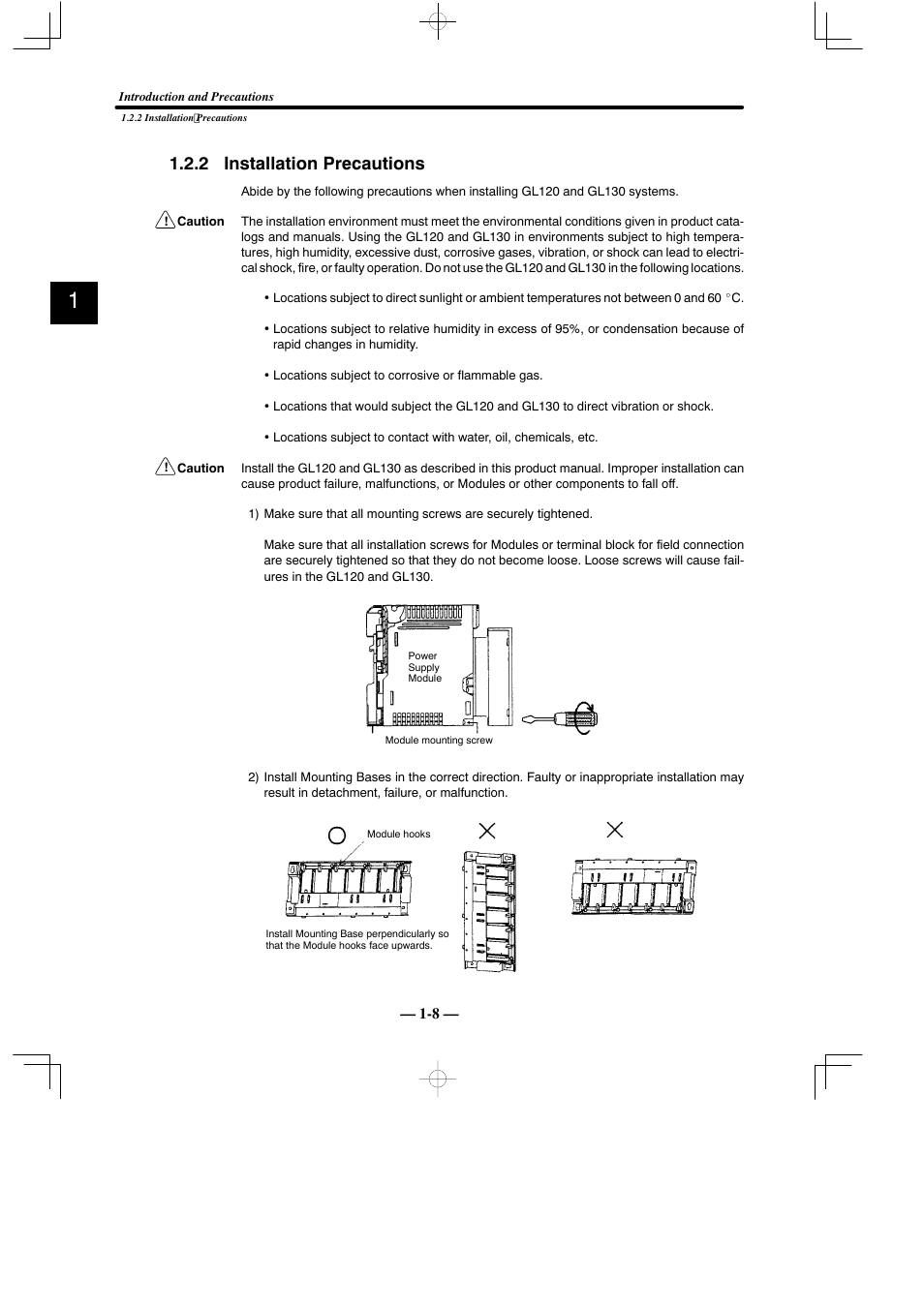 2 installation precautions | Yaskawa MEMOCON GL120 User Manual | Page 13 / 495