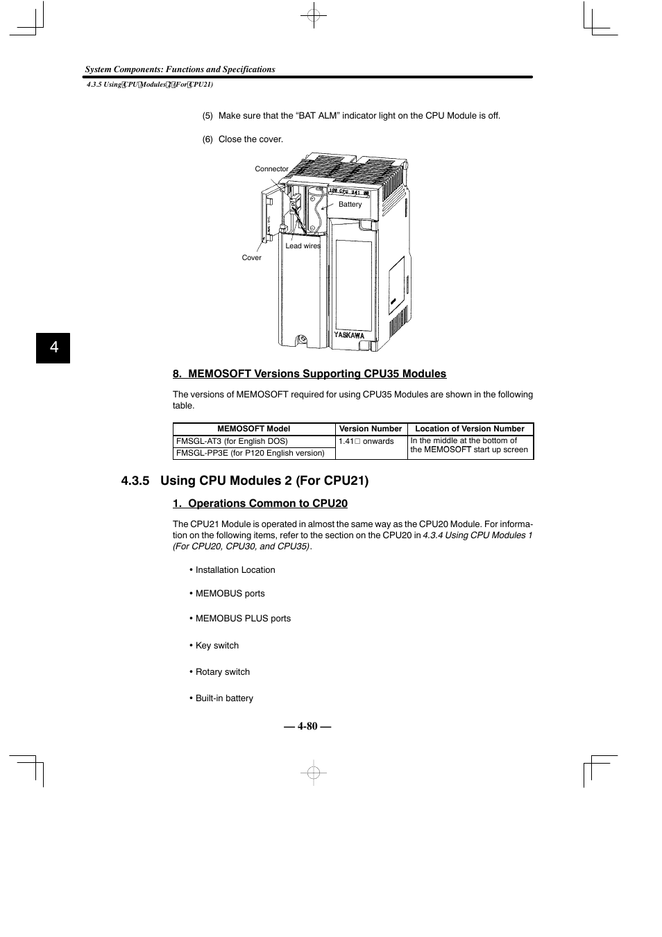 5 using cpu modules 2 (for cpu21) | Yaskawa MEMOCON GL120 User Manual | Page 136 / 495