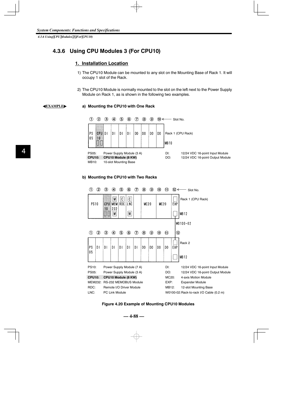 6 using cpu modules 3 (for cpu10), Installation location | Yaskawa MEMOCON GL120 User Manual | Page 144 / 495