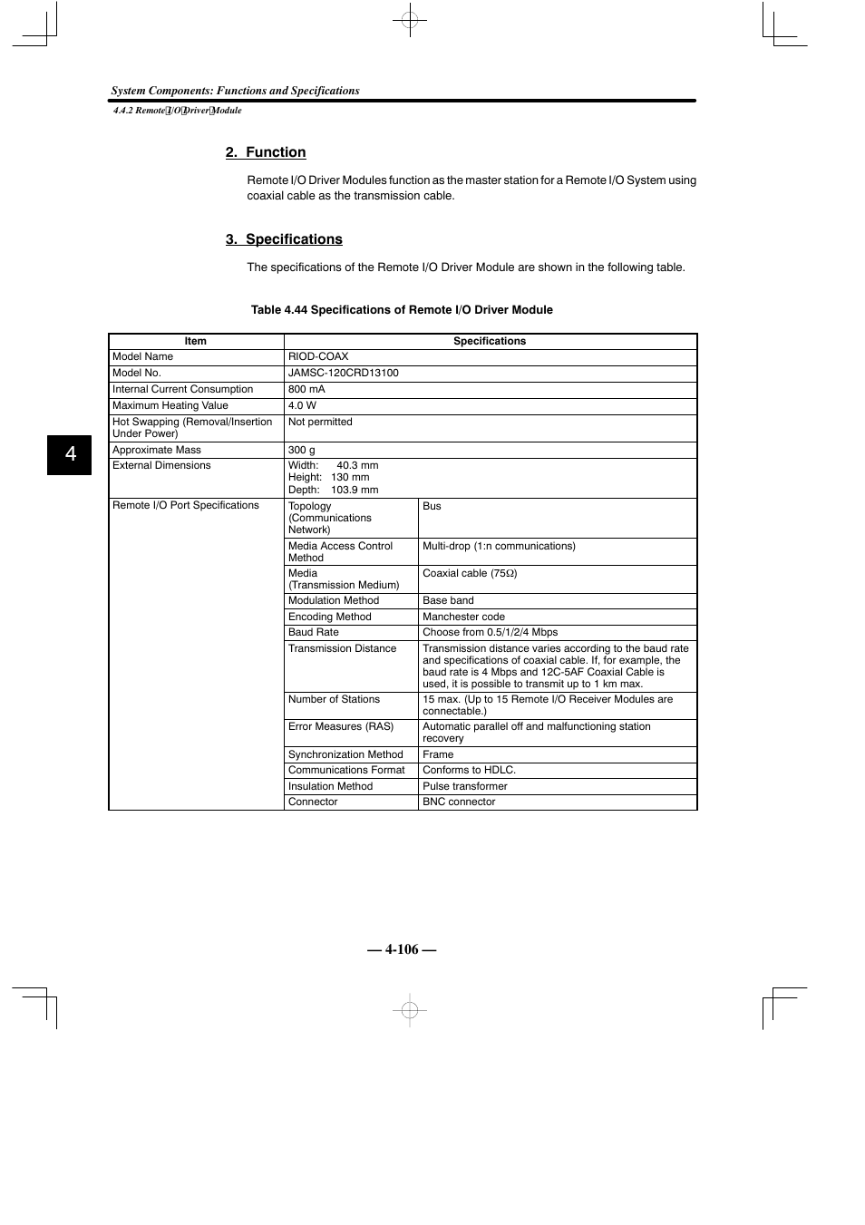 106 — 2. function, Specifications | Yaskawa MEMOCON GL120 User Manual | Page 162 / 495