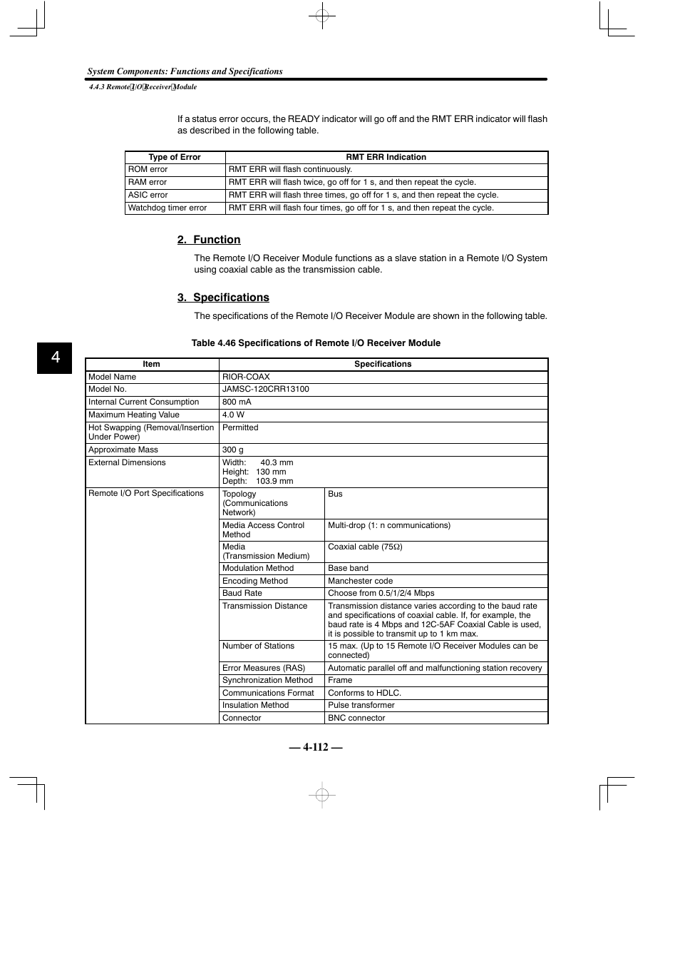 Function, Specifications | Yaskawa MEMOCON GL120 User Manual | Page 168 / 495