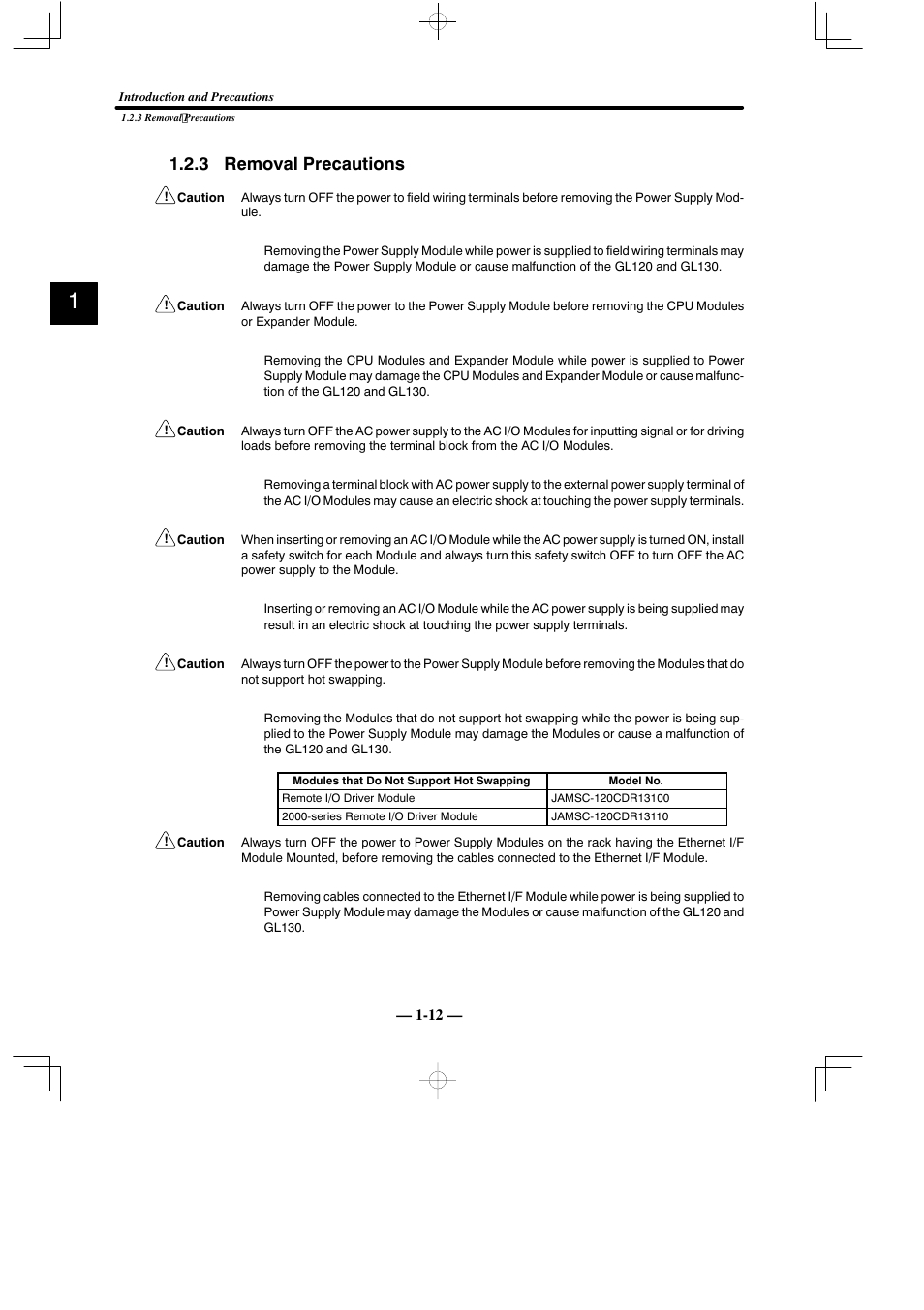 3 removal precautions | Yaskawa MEMOCON GL120 User Manual | Page 17 / 495