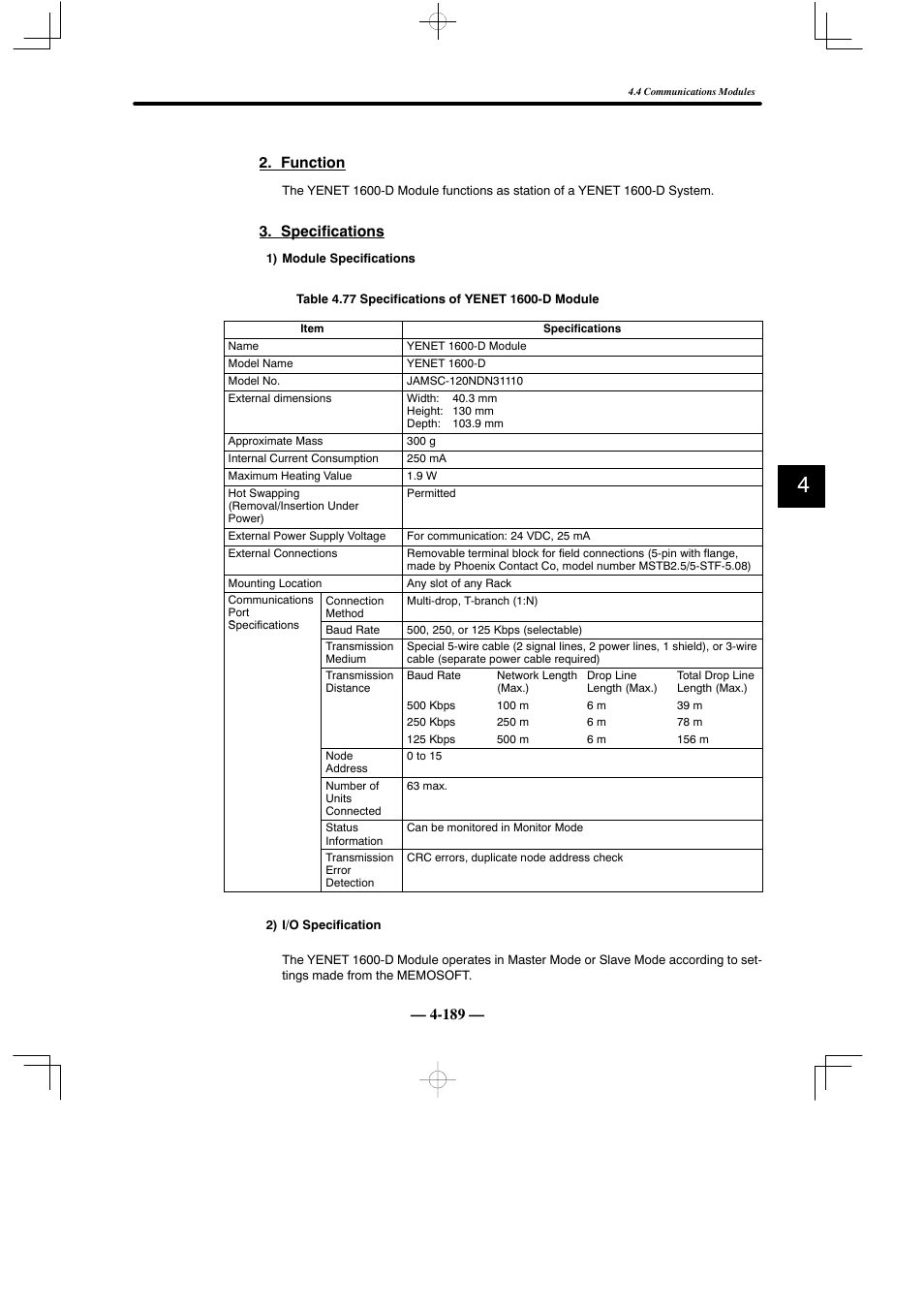 189 — 2. function, Specifications | Yaskawa MEMOCON GL120 User Manual | Page 245 / 495