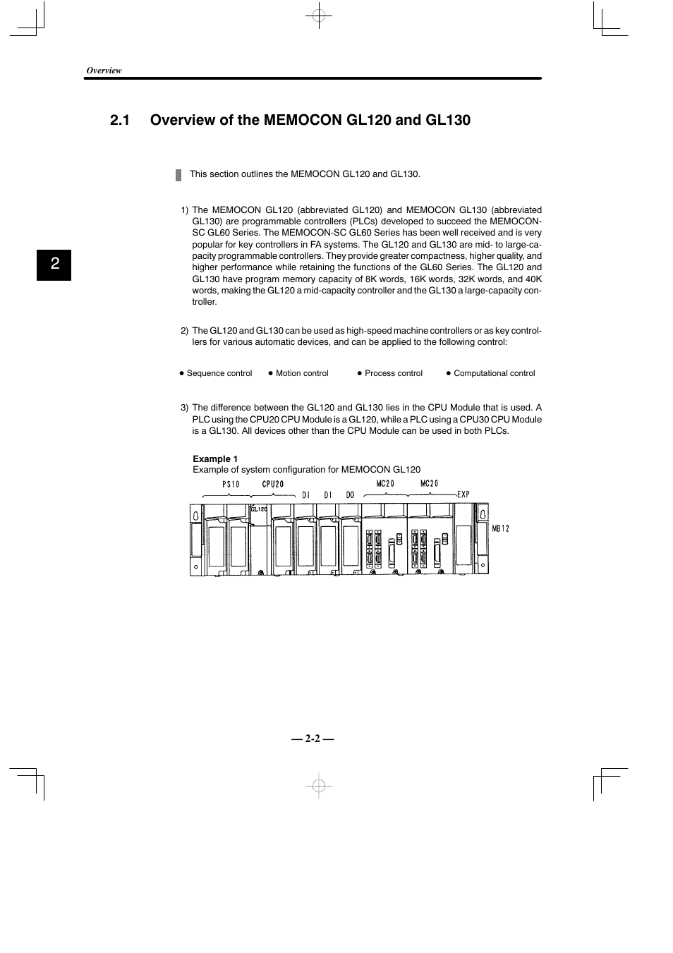 1 overview of the memocon gl120 and gl130 | Yaskawa MEMOCON GL120 User Manual | Page 26 / 495