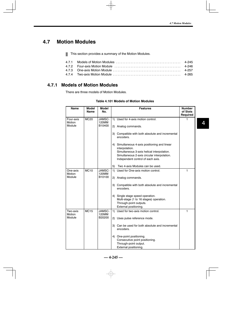 7 motion modules, 1 models of motion modules | Yaskawa MEMOCON GL120 User Manual | Page 301 / 495