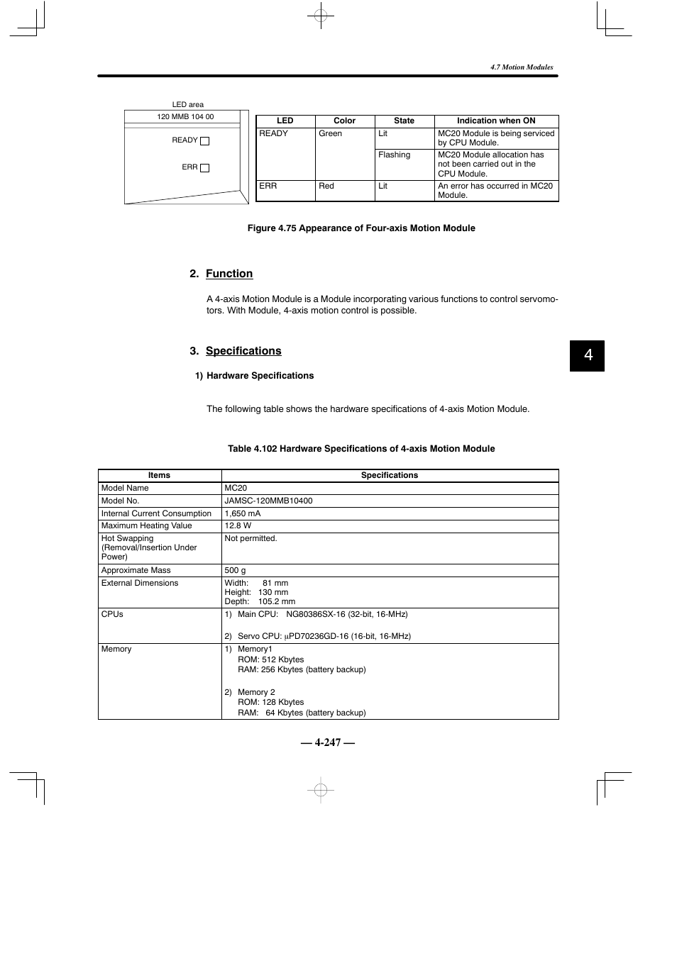 Function, Specifications | Yaskawa MEMOCON GL120 User Manual | Page 303 / 495