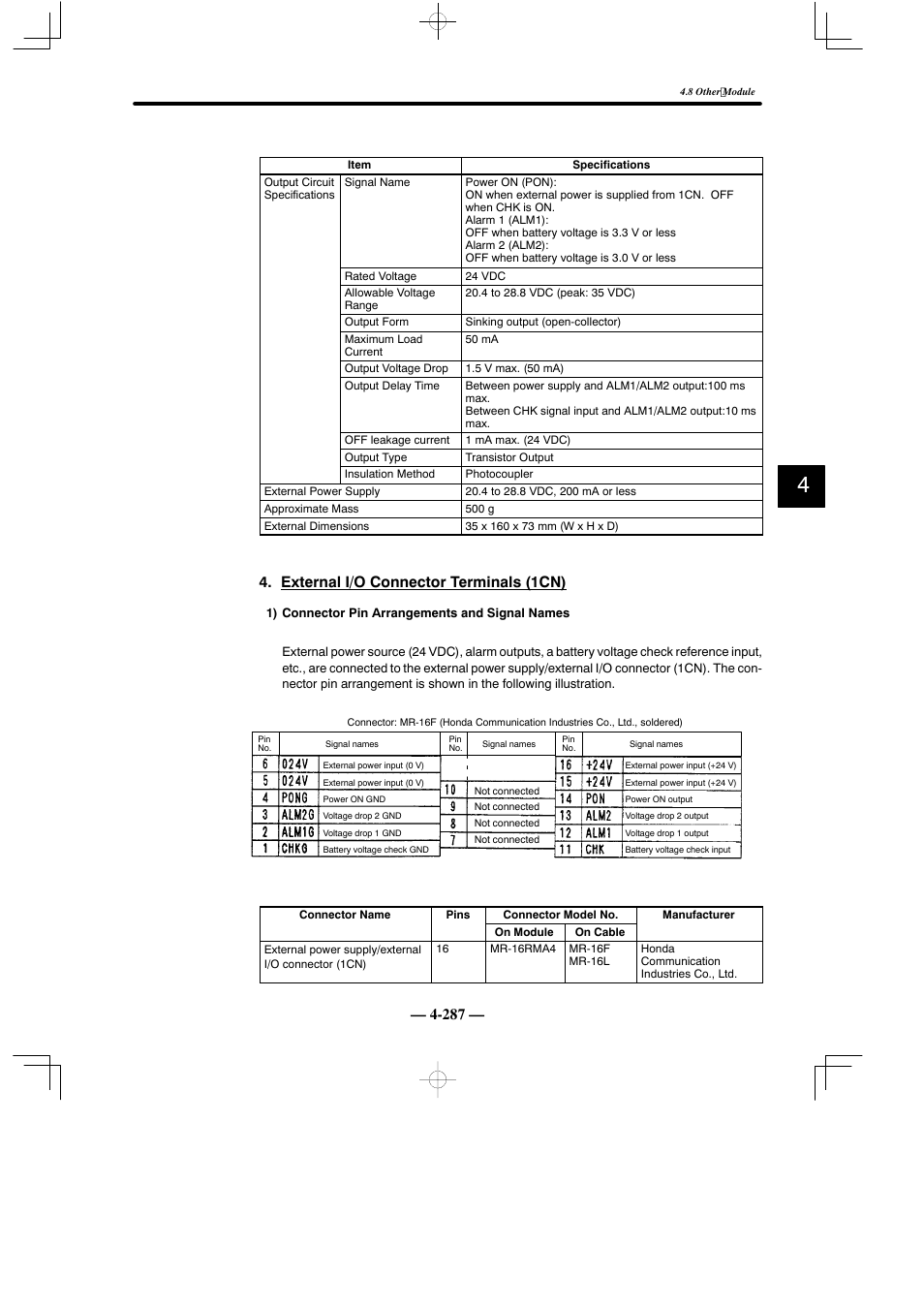 External i/o connector terminals (1cn) | Yaskawa MEMOCON GL120 User Manual | Page 343 / 495