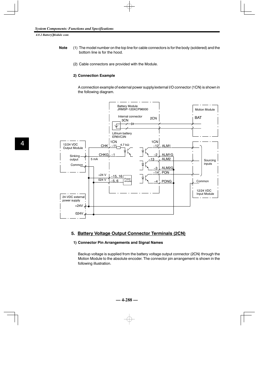 Battery voltage output connector terminals (2cn) | Yaskawa MEMOCON GL120 User Manual | Page 344 / 495