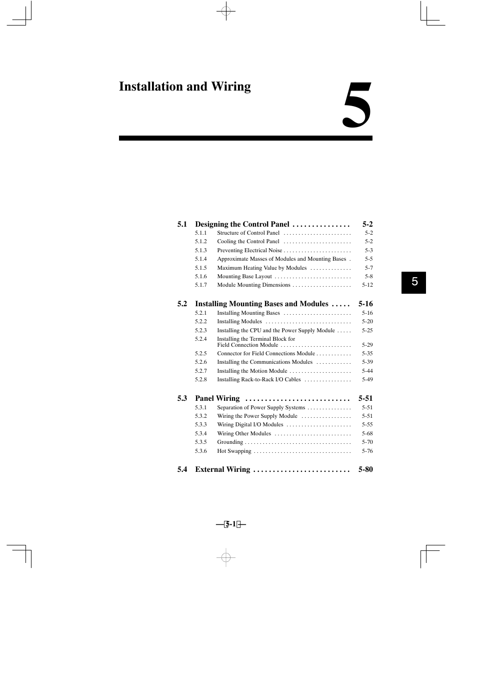 5 installation and wiring, Installation and wiring | Yaskawa MEMOCON GL120 User Manual | Page 358 / 495