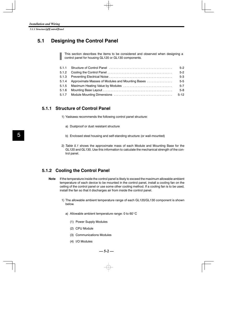 1 designing the control panel, 1 structure of control panel, 2 cooling the control panel | Yaskawa MEMOCON GL120 User Manual | Page 359 / 495