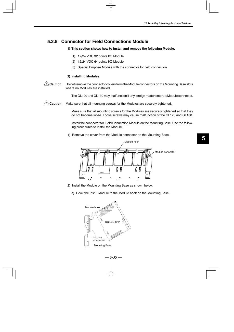 5 connector for field connections module | Yaskawa MEMOCON GL120 User Manual | Page 392 / 495