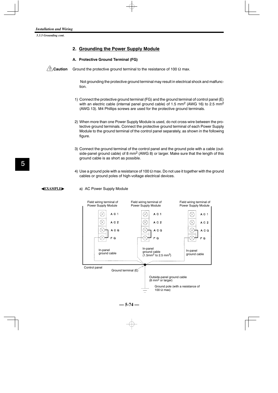 74 — 2. grounding the power supply module | Yaskawa MEMOCON GL120 User Manual | Page 431 / 495