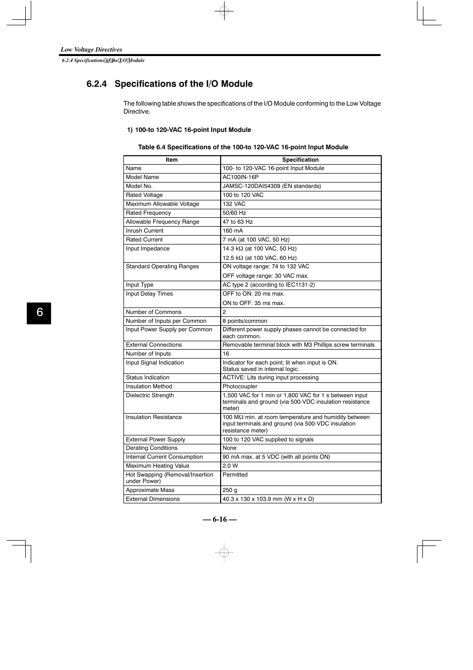 4 specifications of the i/o module | Yaskawa MEMOCON GL120 User Manual | Page 454 / 495