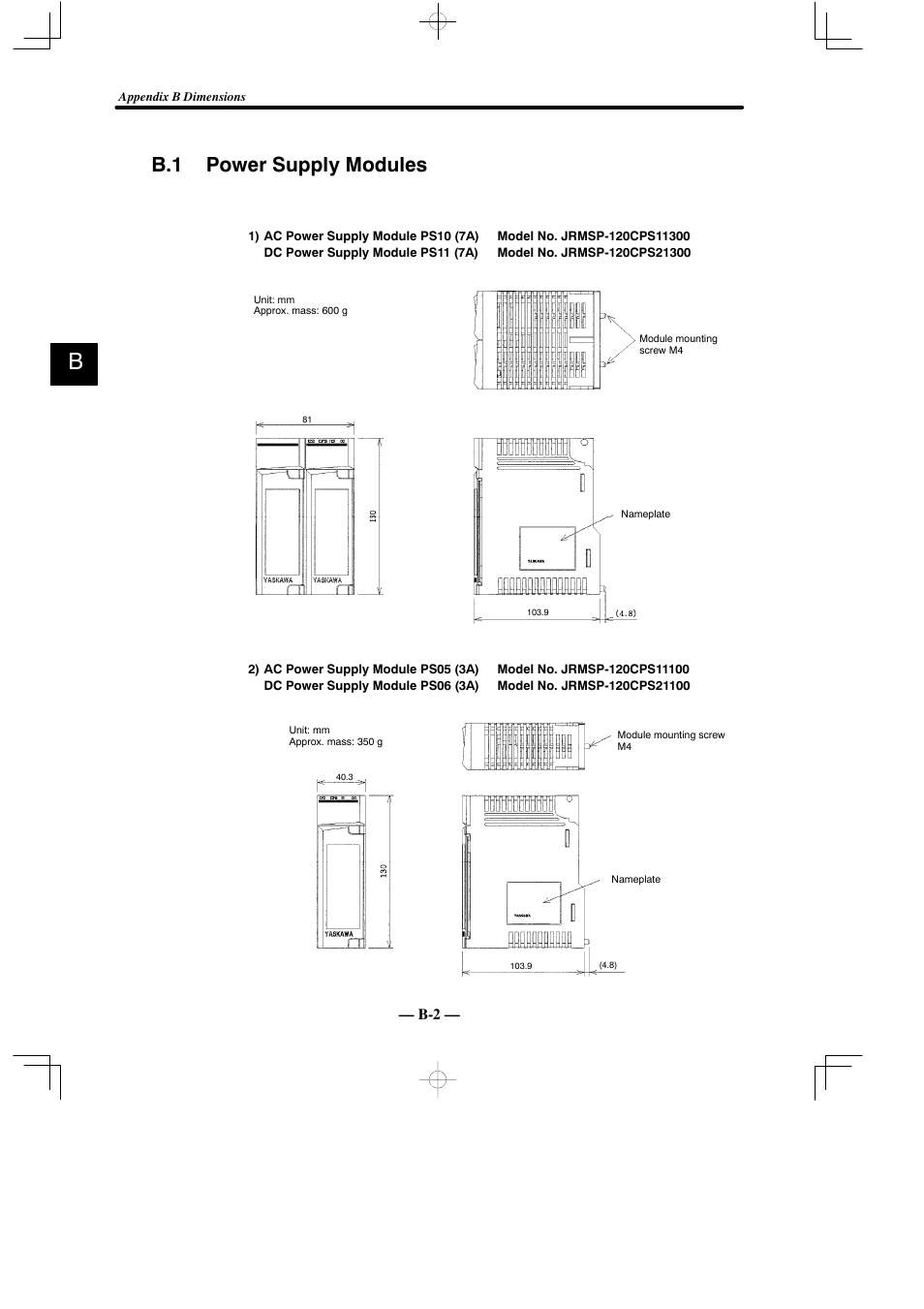 B.1 power supply modules | Yaskawa MEMOCON GL120 User Manual | Page 465 / 495