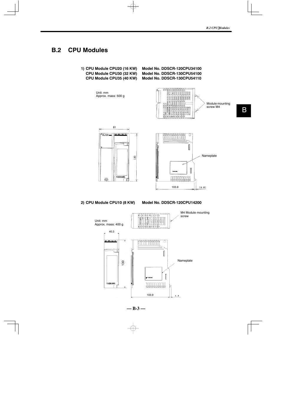 B.2 cpu modules | Yaskawa MEMOCON GL120 User Manual | Page 466 / 495