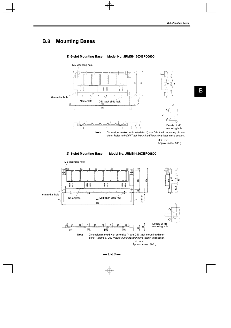 B.8 mounting bases, B-19 | Yaskawa MEMOCON GL120 User Manual | Page 482 / 495