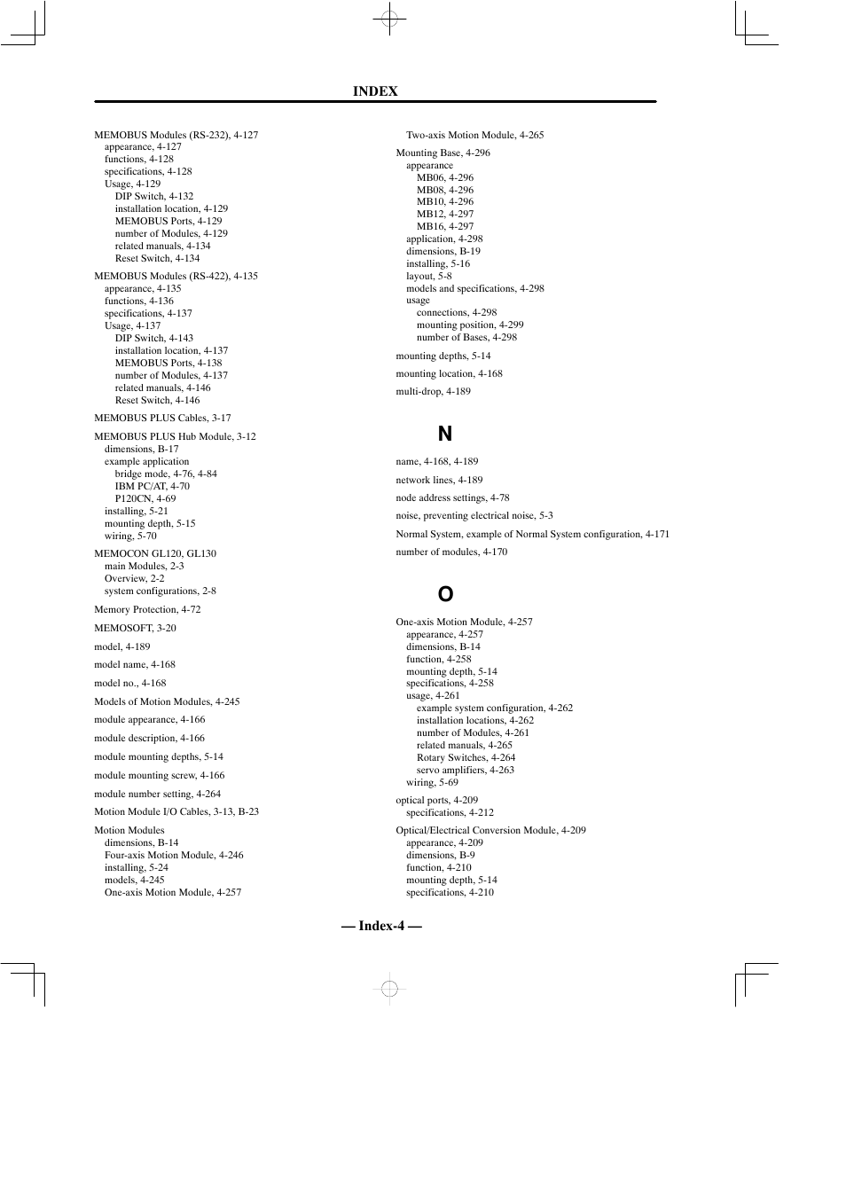 Index — index-4 | Yaskawa MEMOCON GL120 User Manual | Page 490 / 495