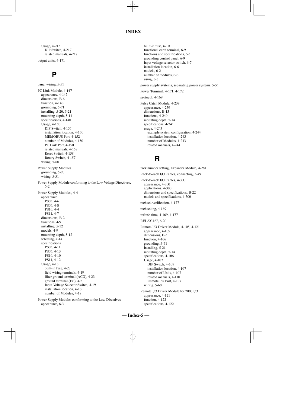 Index — index-5 | Yaskawa MEMOCON GL120 User Manual | Page 491 / 495