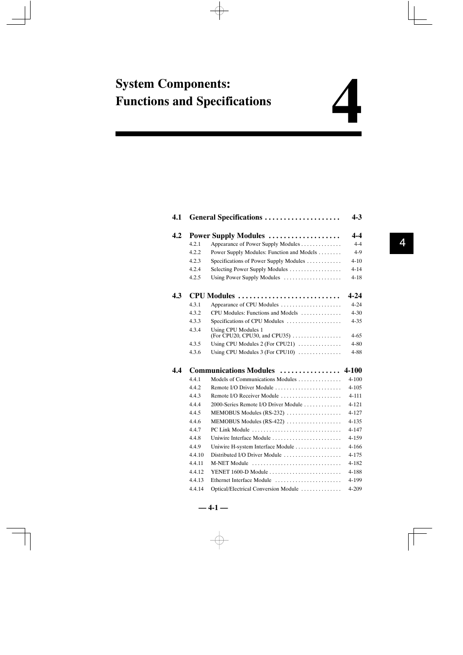 4 system components:functions and specifications, System components: functions and specifications | Yaskawa MEMOCON GL120 User Manual | Page 57 / 495