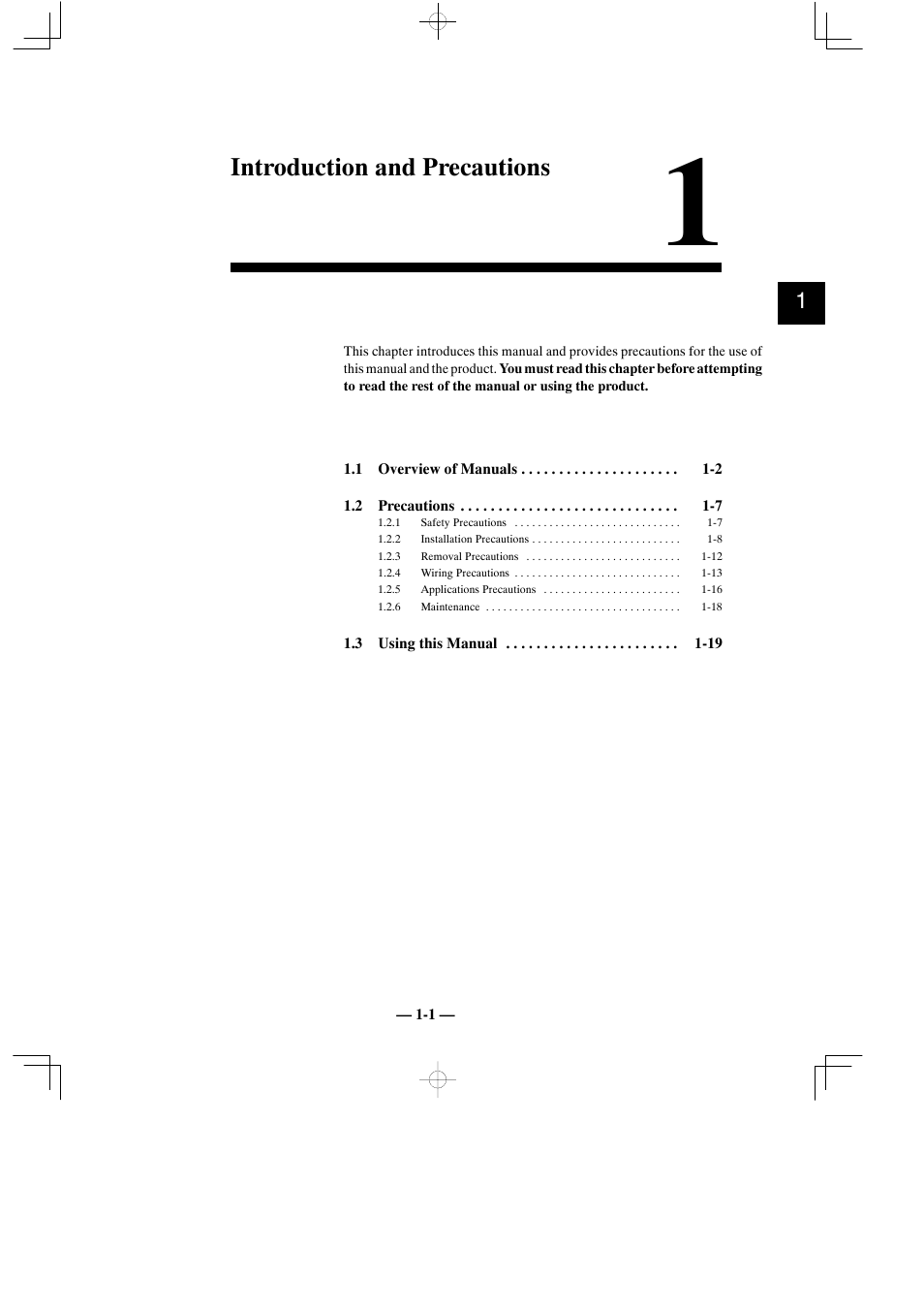 1 introduction and precautions, Introduction and precautions | Yaskawa MEMOCON GL120 User Manual | Page 6 / 495