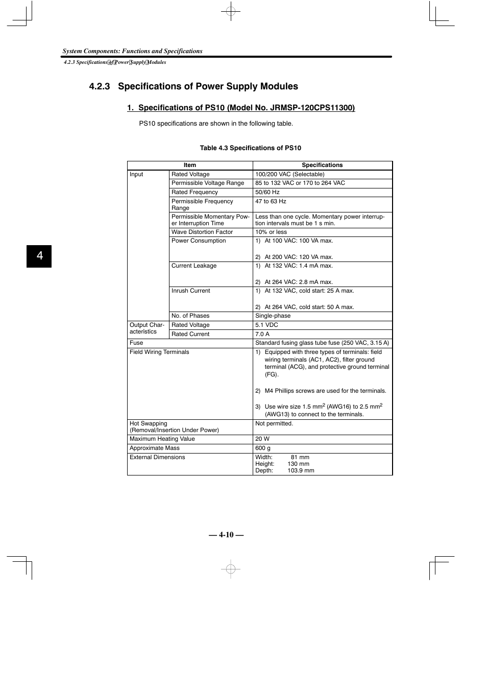 3 specifications of power supply modules | Yaskawa MEMOCON GL120 User Manual | Page 66 / 495