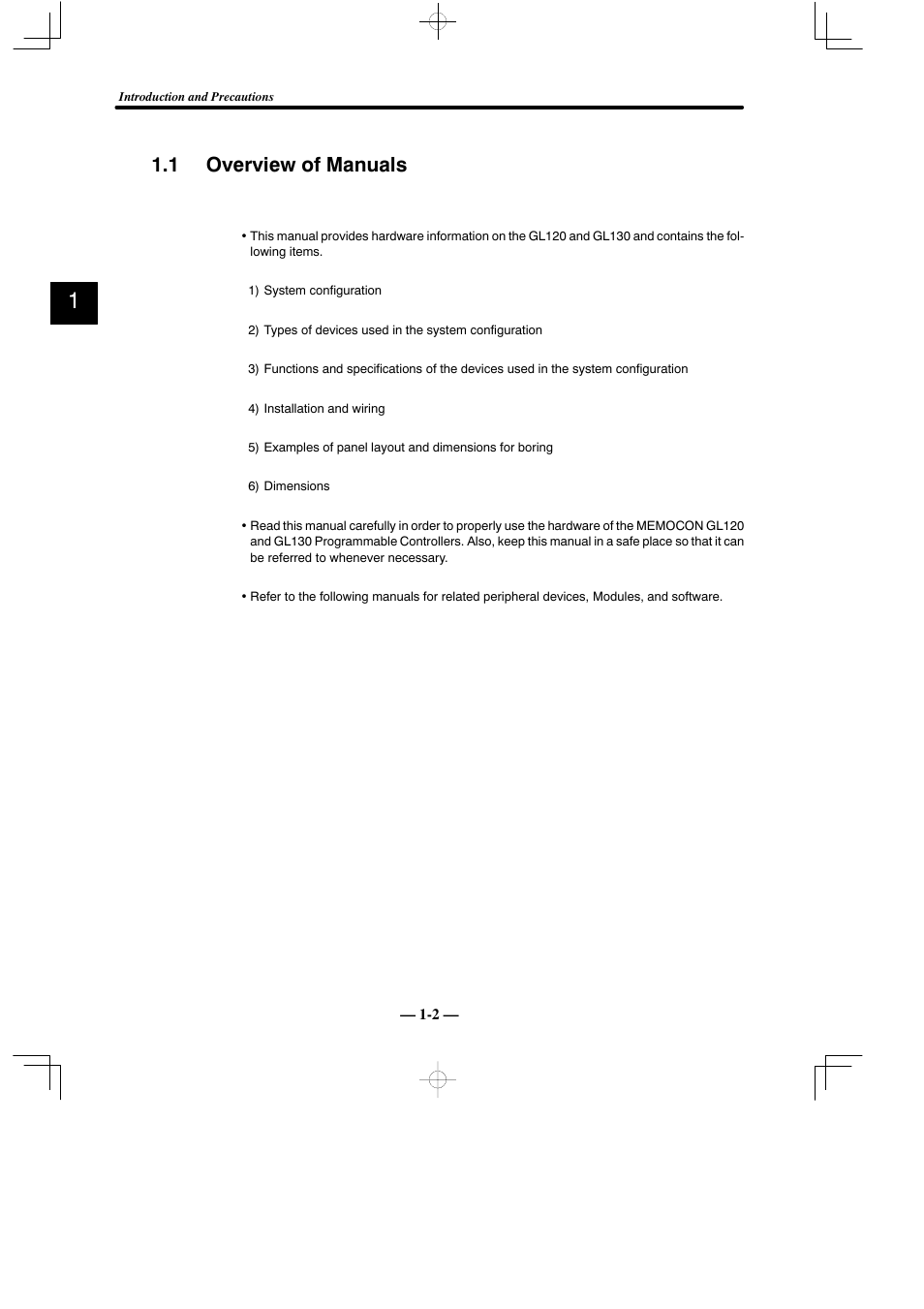 1 overview of manuals | Yaskawa MEMOCON GL120 User Manual | Page 7 / 495