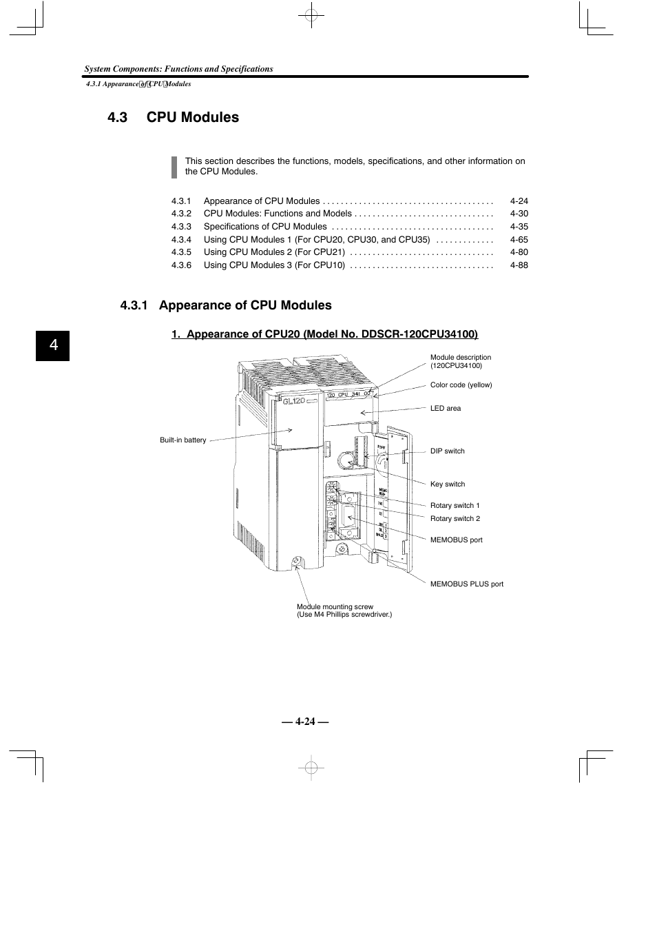 3 cpu modules, 1 appearance of cpu modules | Yaskawa MEMOCON GL120 User Manual | Page 80 / 495