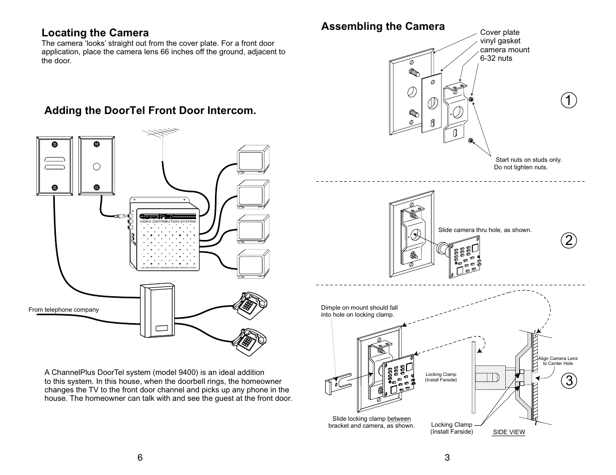 Locating the camera, Adding the doortel front door intercom, Assembling the camera | Channel Plus 7311 User Manual | Page 3 / 4