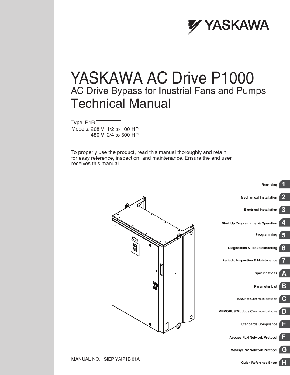 Yaskawa AC Drive P1000 Bypass Technical Manual User Manual | 392 pages