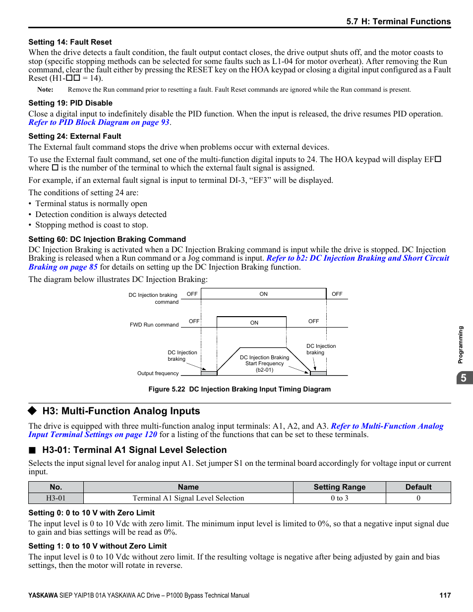 H3: multi-function analog inputs | Yaskawa AC Drive P1000 Bypass Technical Manual User Manual | Page 117 / 392