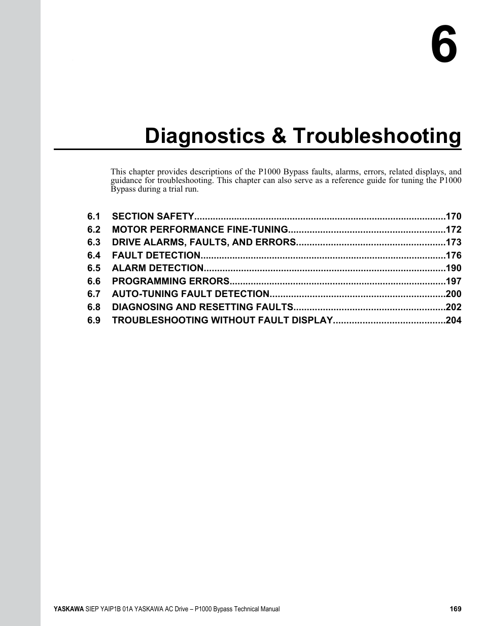 Diagnostics & troubleshooting | Yaskawa AC Drive P1000 Bypass Technical Manual User Manual | Page 169 / 392