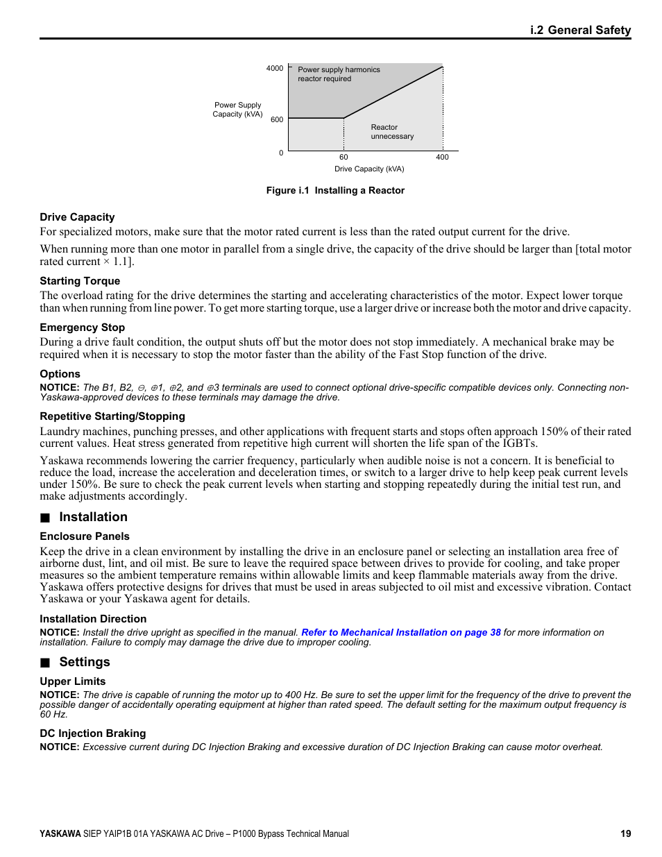 Yaskawa AC Drive P1000 Bypass Technical Manual User Manual | Page 19 / 392