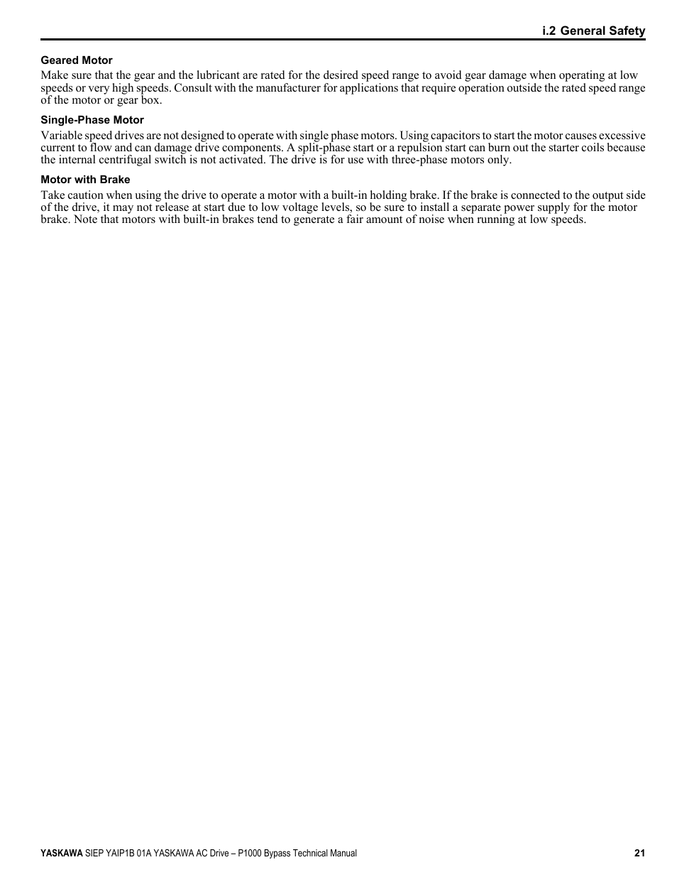 Yaskawa AC Drive P1000 Bypass Technical Manual User Manual | Page 21 / 392