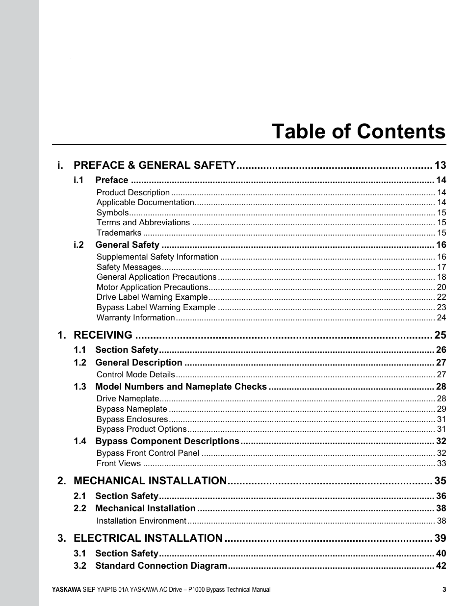 Yaskawa AC Drive P1000 Bypass Technical Manual User Manual | Page 3 / 392