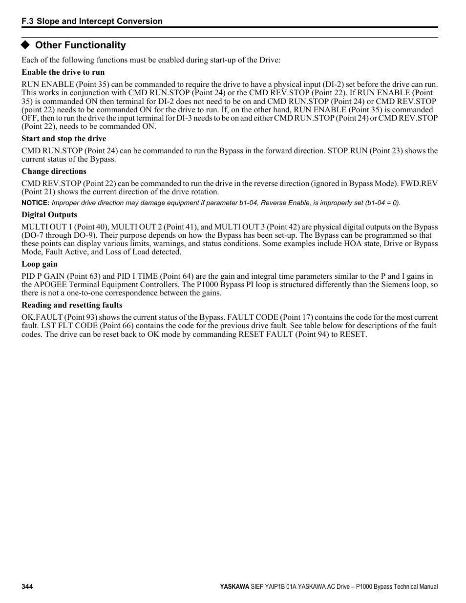 Other functionality | Yaskawa AC Drive P1000 Bypass Technical Manual User Manual | Page 344 / 392