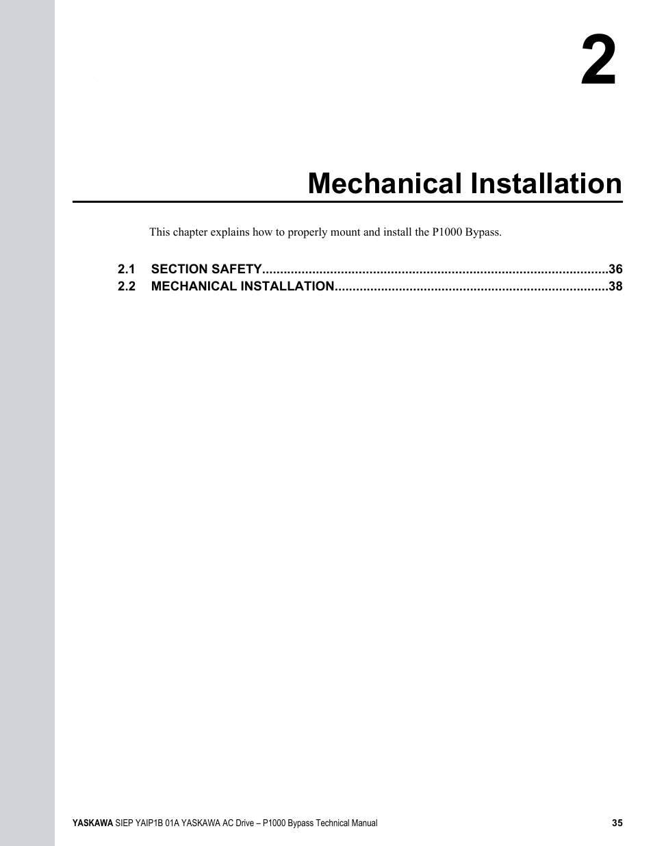 Mechanical installation | Yaskawa AC Drive P1000 Bypass Technical Manual User Manual | Page 35 / 392