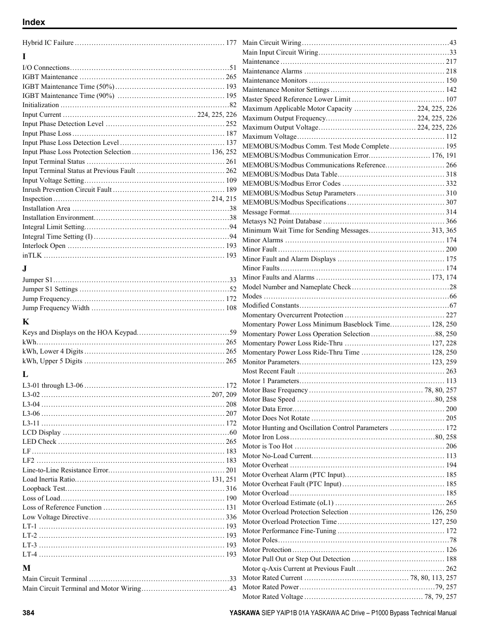 Yaskawa AC Drive P1000 Bypass Technical Manual User Manual | Page 384 / 392